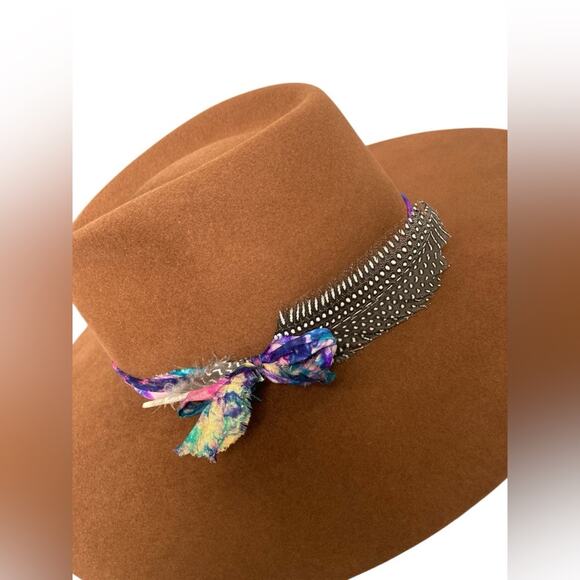 Women’s Lovely bird Malibu Fedora 100% wool whiskey color embellished silk Large - Picture 9 of 16